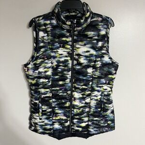 Tangerine Women's Vest Jacket Puffer Down Black Multicolor Watercolor Size Large
